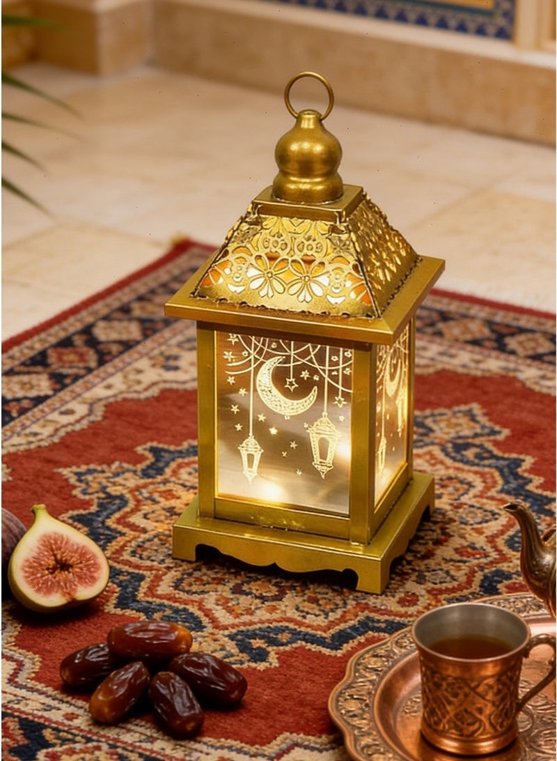 يواوليتي فانوس رمضان ، زينة رمضان ، أضواء رمضان مع شمعة ليد ، فانوس أبيض دافئ الزخرفية مع القمر نجمة ضوء نمط - Image 4